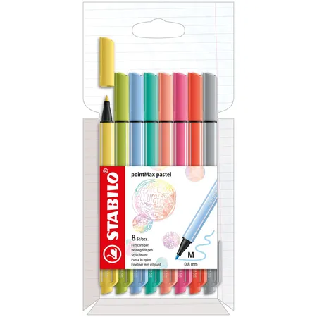 Filzschreiber - STABILO pointMax - 8er Pack - Pastellfarben - mit 8 verschiedenen Farben