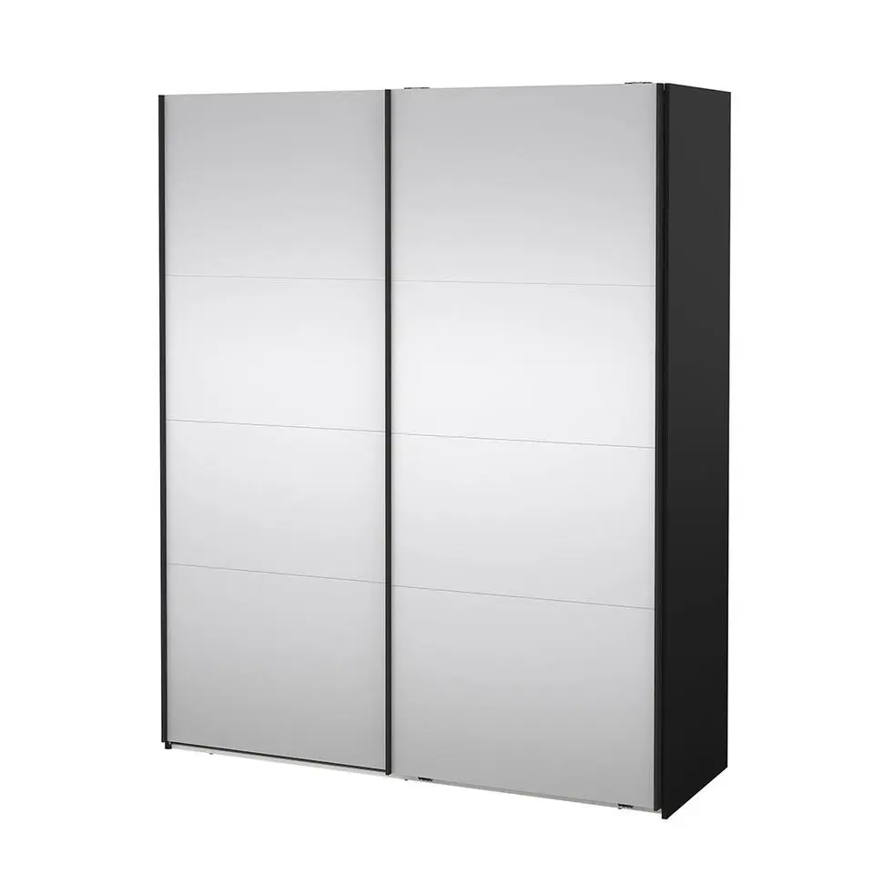 Hioshop Catania schuifdeurkast 2 deuren met spiegel 180x220cm mat zwart
