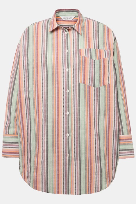 Hemdbluse, oversized, Streifen, Hemdkragen, Langarm