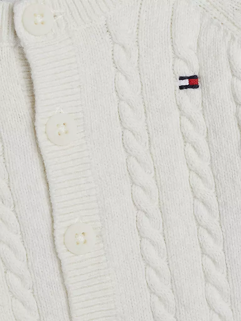TOMMY HILFIGER Baby Set 3-tlg Strickjacke, Mütze und Strickhose creme