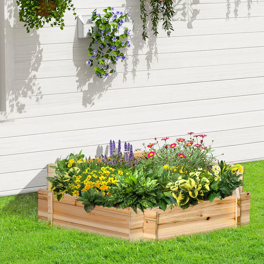 Outsunny Hochbeet mit sechseckiger Form natur