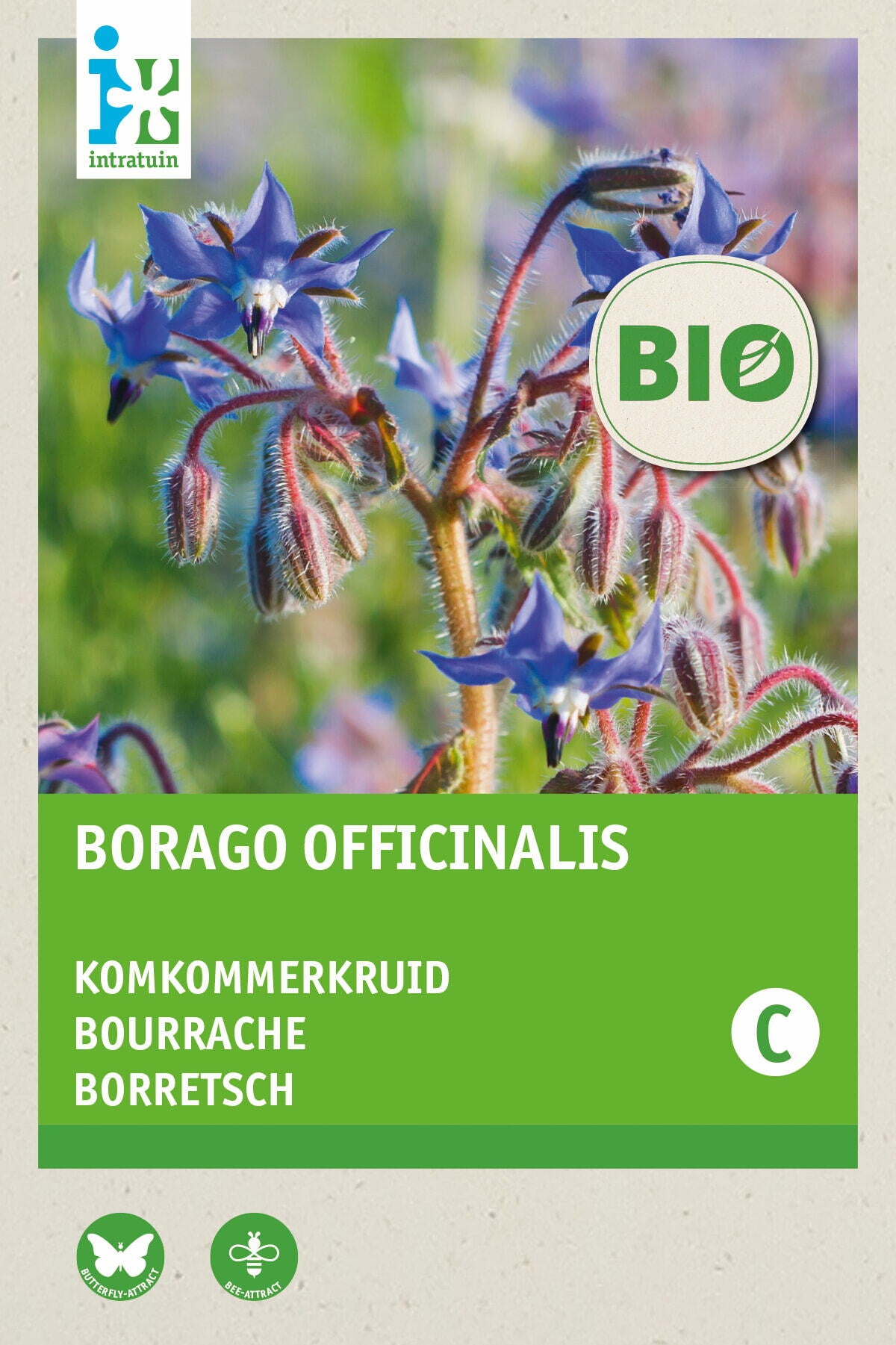 Intratuin biologische kruidenzaad komkommerkruid (Borago officinalis)