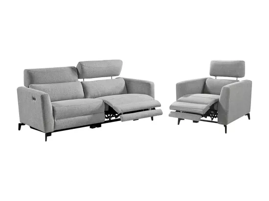 MUMBAI - Ensemble Canapé Relax 3 Places et 1 Fauteuil Electriques Gris Foncé
