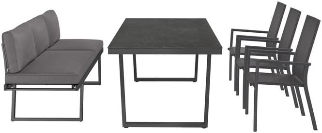 OUTLIV. Gartenmöbel Set Lucca L Aluminium Olefin 6 Personen mit Diningsofa Hochlehner Sesseln Glaskeramik Tisch 220x100 cm Dunkelgrau wetterfest