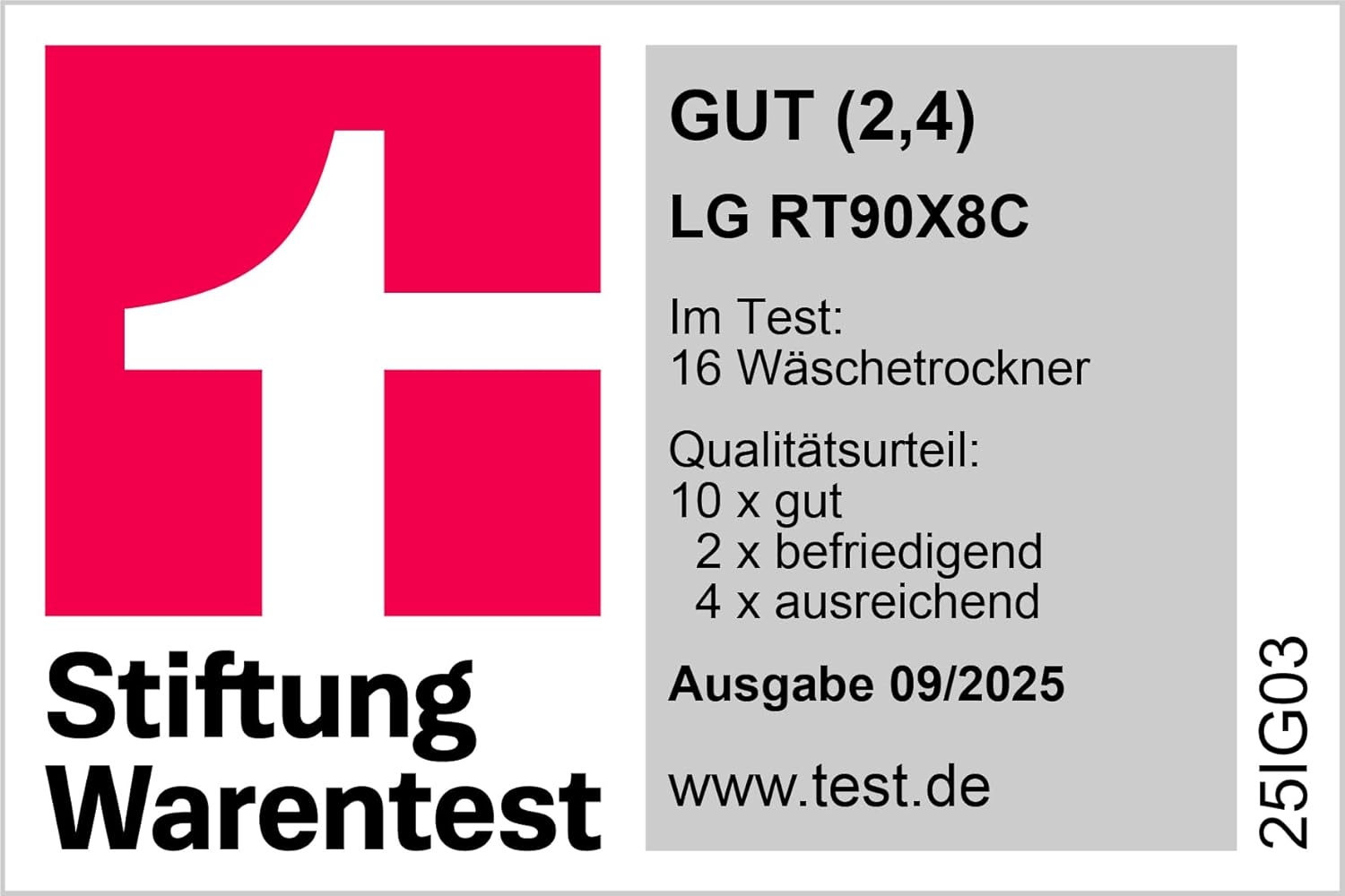 LG RT90X8C Wärmpepumpen Trockner, Energie B, 9 kg Kapazität, AI Dry, Allergy Care, weiß