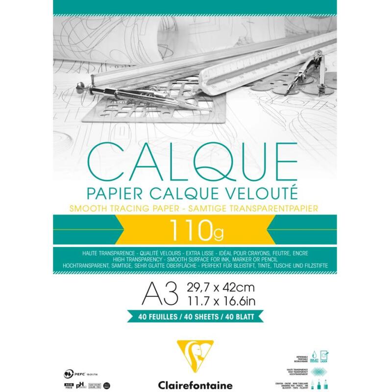 Papier Calque bloc collé 40F A3 110g