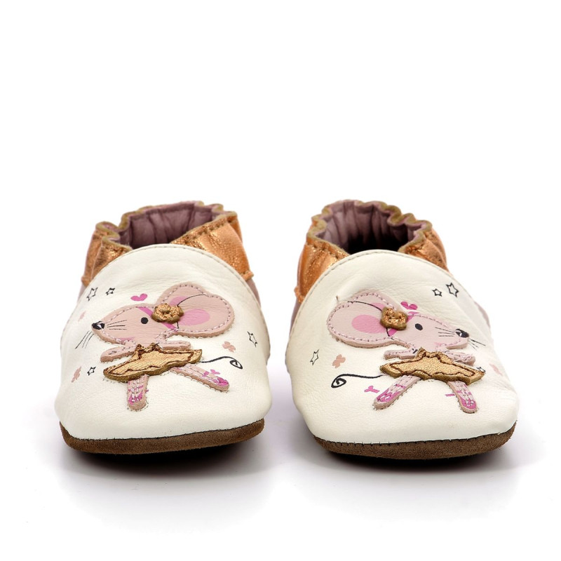 Robeez Robeez Chaussons Dancing Mouse Blanc Rose Glitter