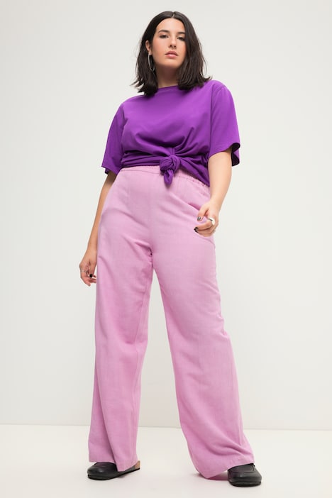 Leinenmix-Hose, Wide Legs, HighWaist, Elastikbund