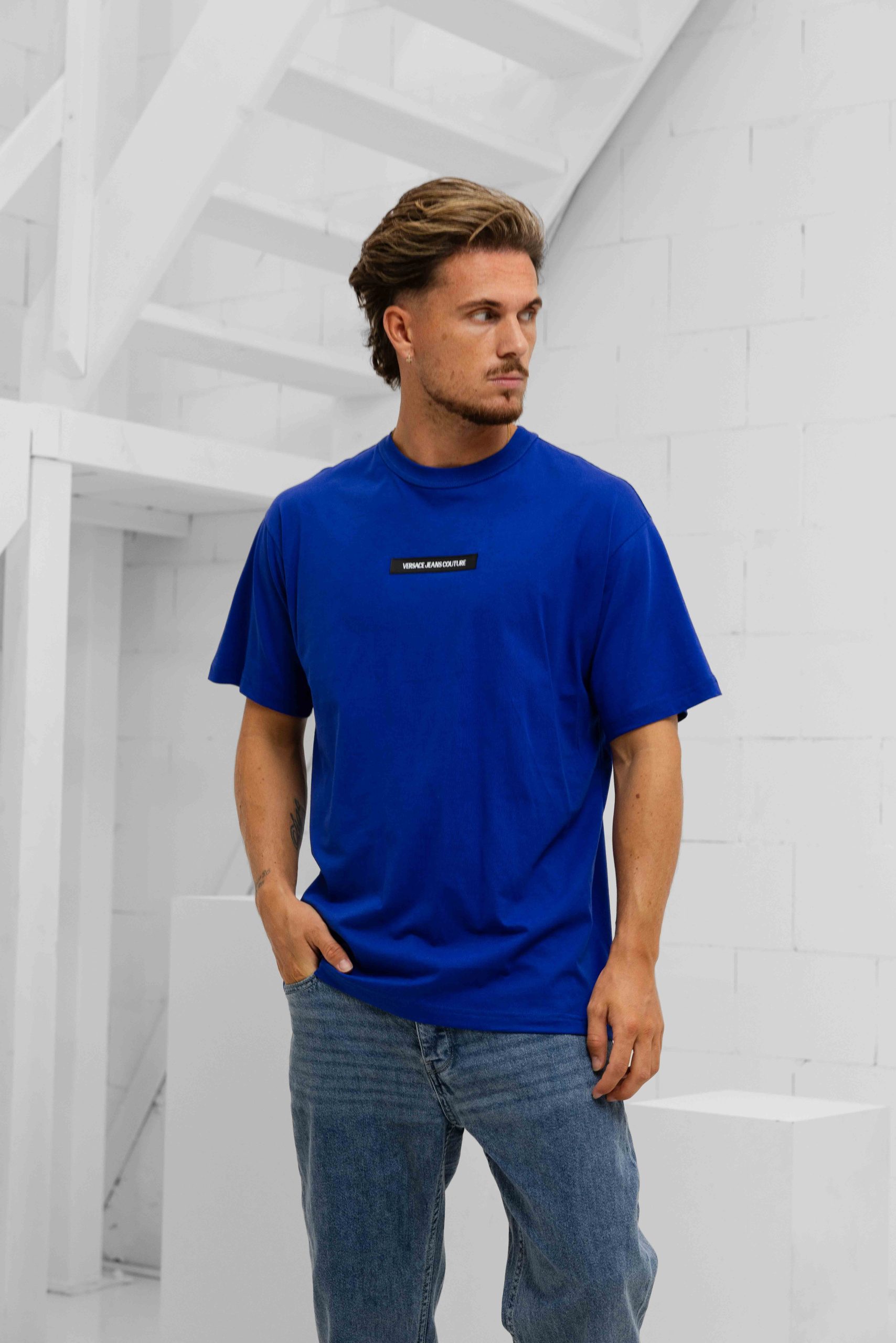Versace Jeans Couture Silicon Patch T-Shirt Heren Blauw