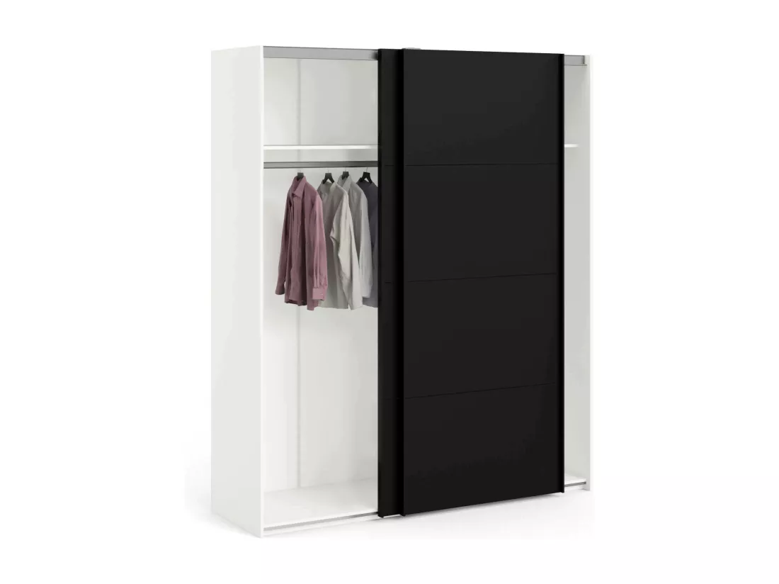 Garde-robe 2 portes Portlouis, Meubles de chambre, Penderie de plain-pied, Placard à vêtements, 182x62 h220 cm, Noir et Blanc
