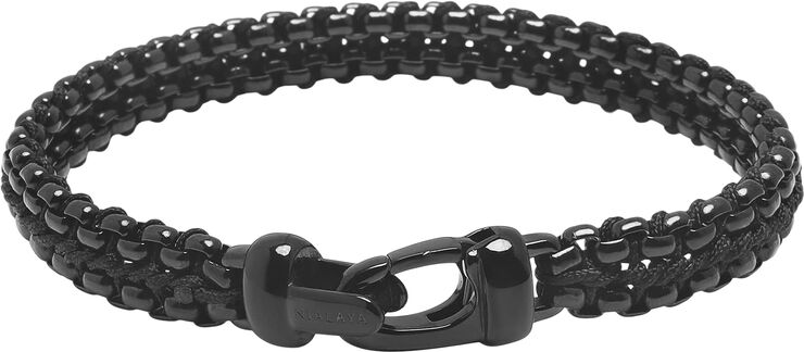 Nialaya Men's Total Black Woven 8mm Box Chain Bracelet Black