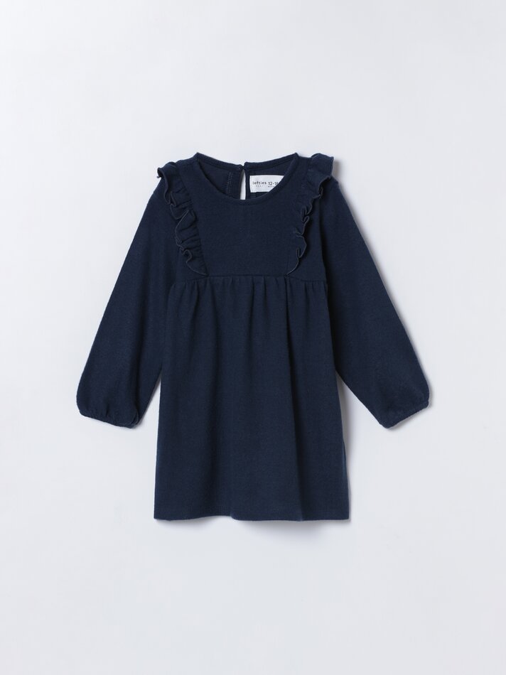 Vestido de malha com babados - Azul-marinho