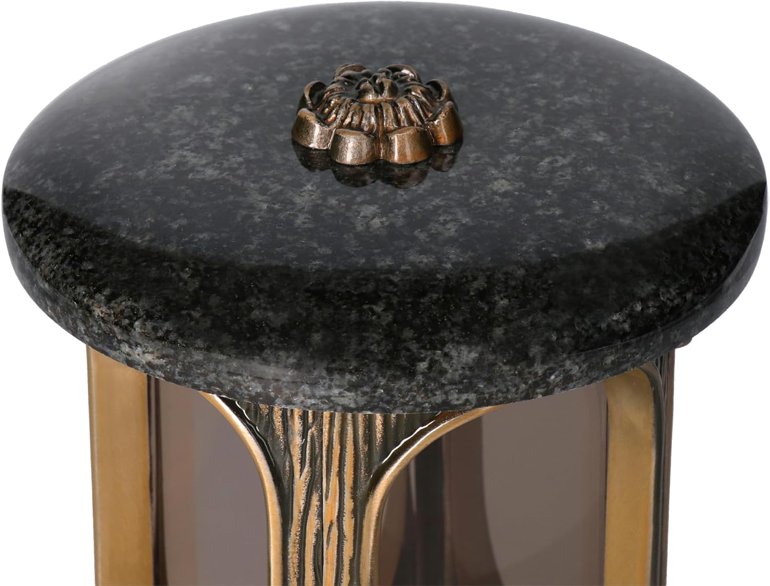 Stilvolle Grablaterne Granit Impala (Dunkel) Höhe 23 cm/Ø 15 cm Bronze mit Rosette