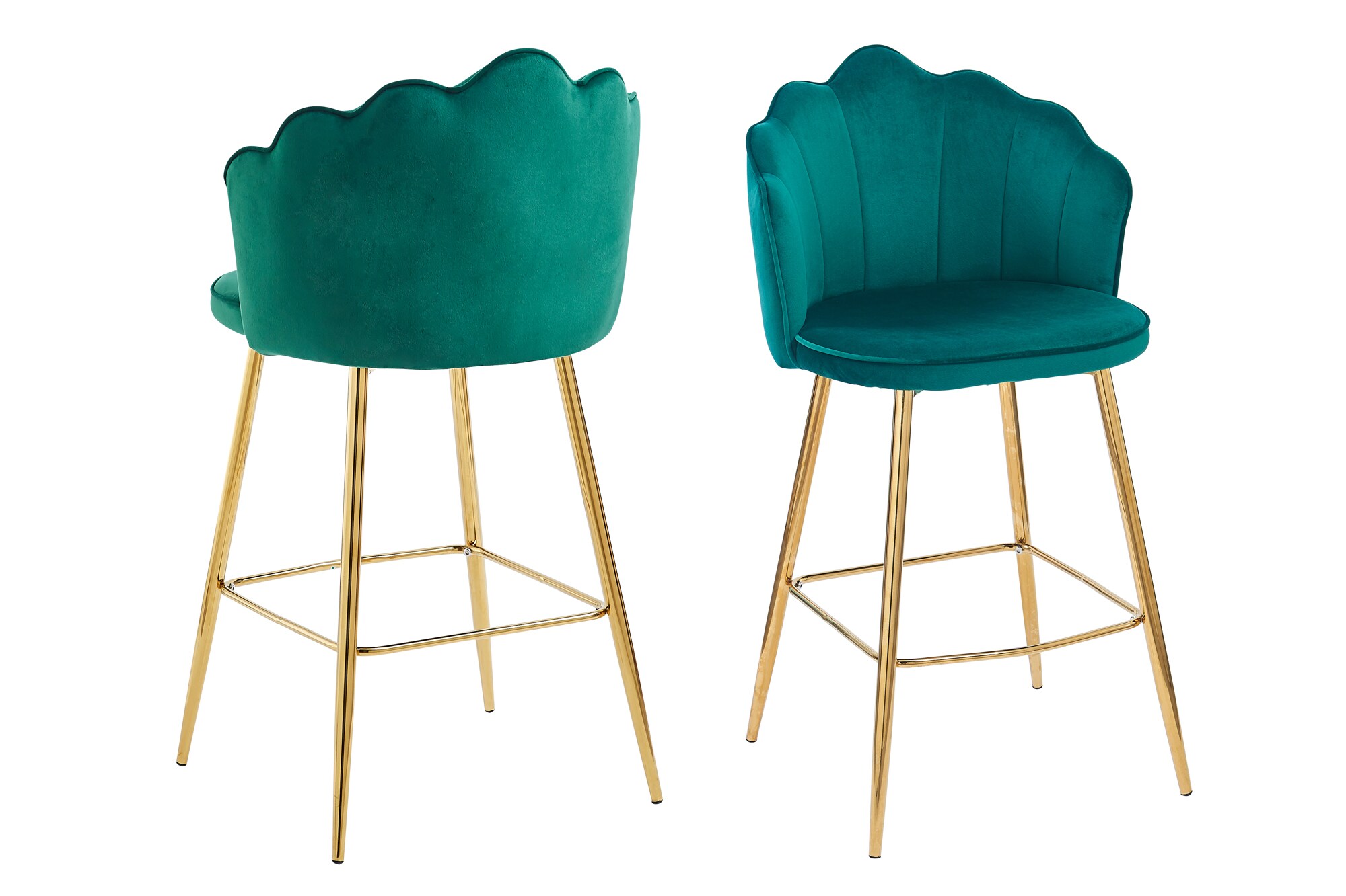 Barhocker Muscheldesign 2er Set aus Samt Grün Tresen Hocker Sitzhocker