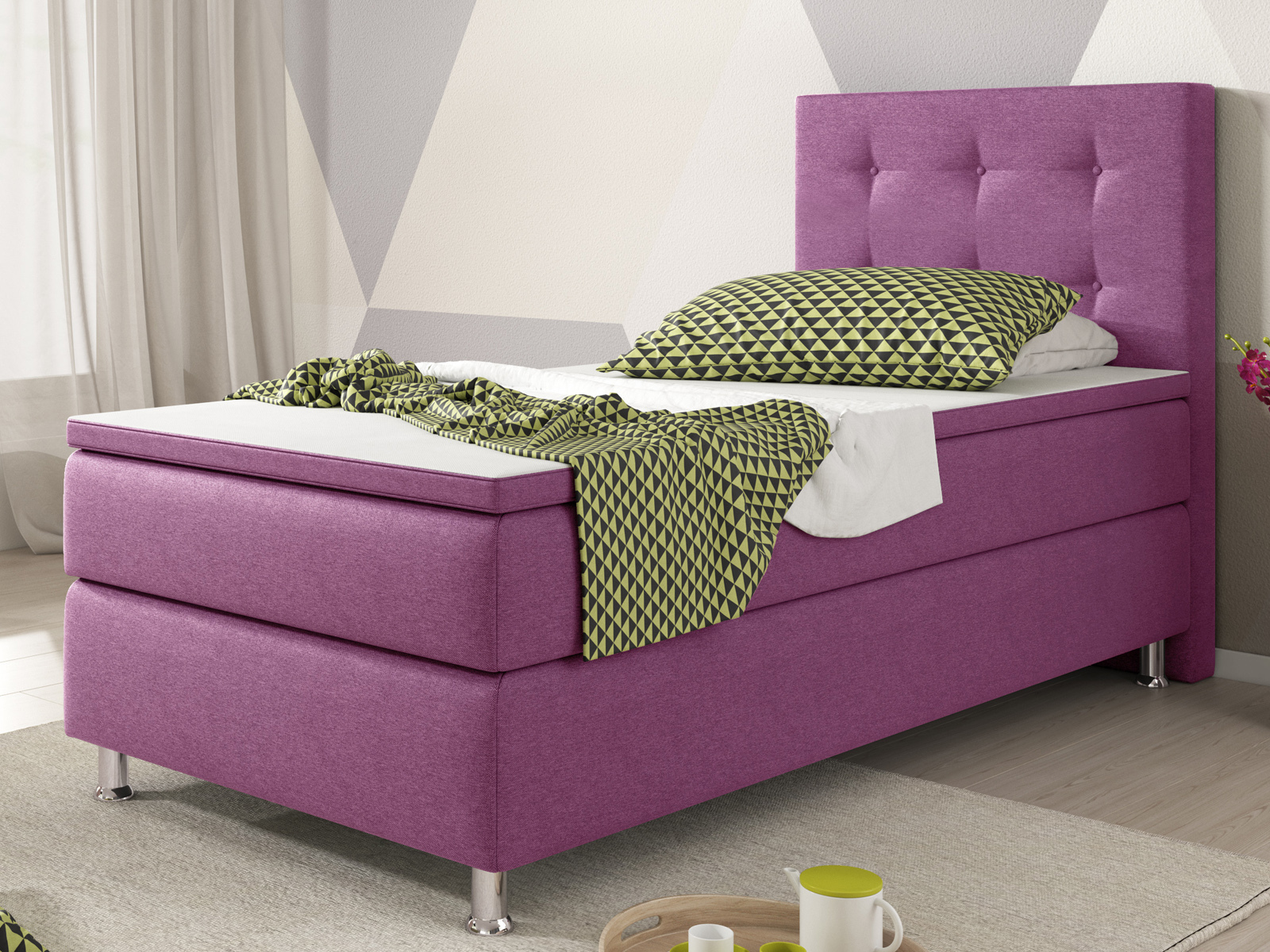 Boxspringbett - pink - mit Topper - H3 - 90x200 cm