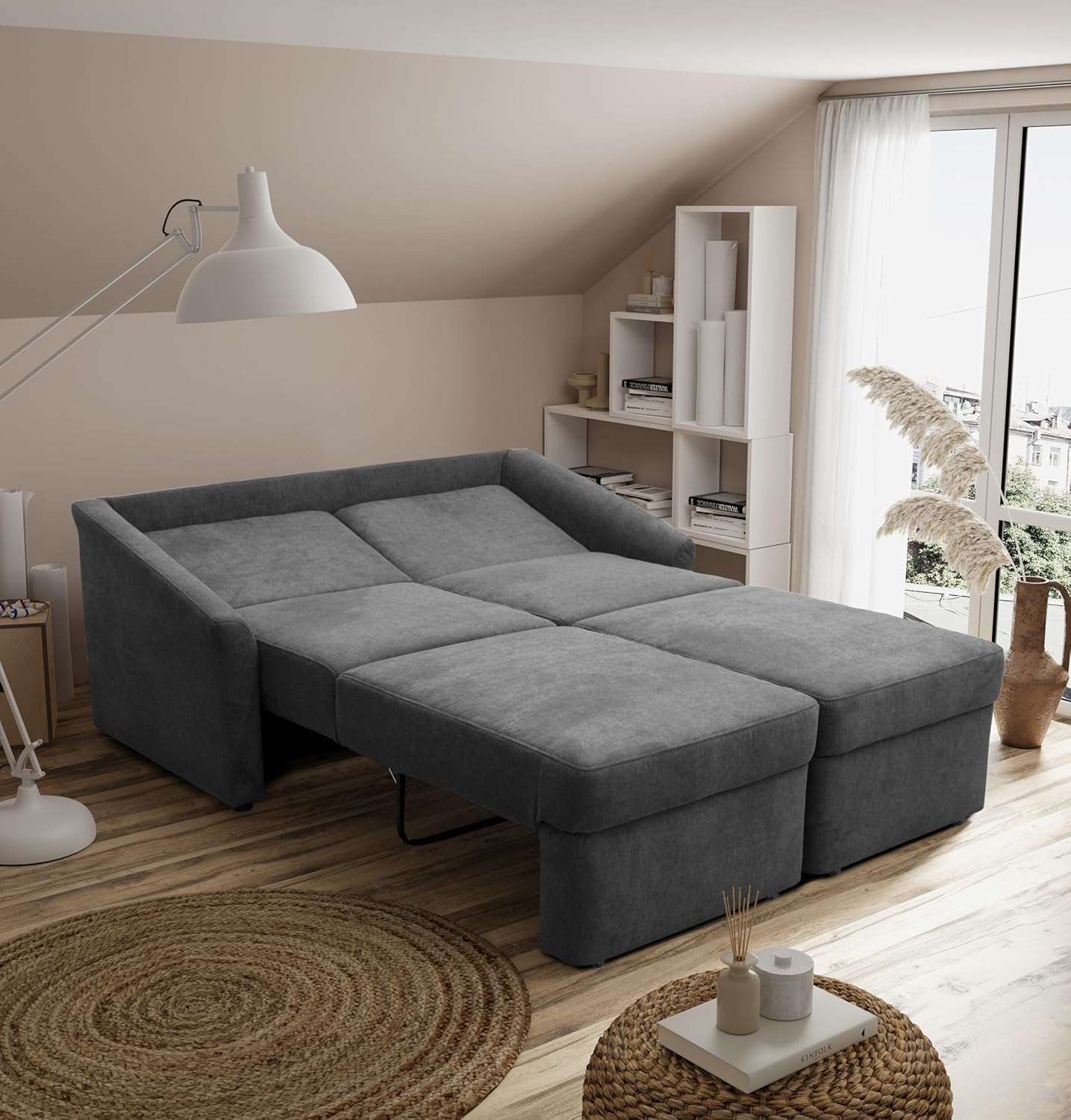 DOMO. collection Relax Boxspringsofa / 2er Sofa mit Boxspring und Schlaffunktion/Dauerschläfer Couch fürs Gästezimmer/Maße: 168/96/86 cm (B/T/H) / Farbe: dunkelgrau (grau)