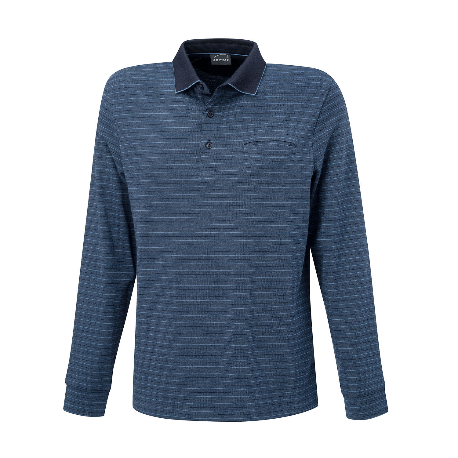 Gestreiftes langarm Poloshirt mit Brusttasche