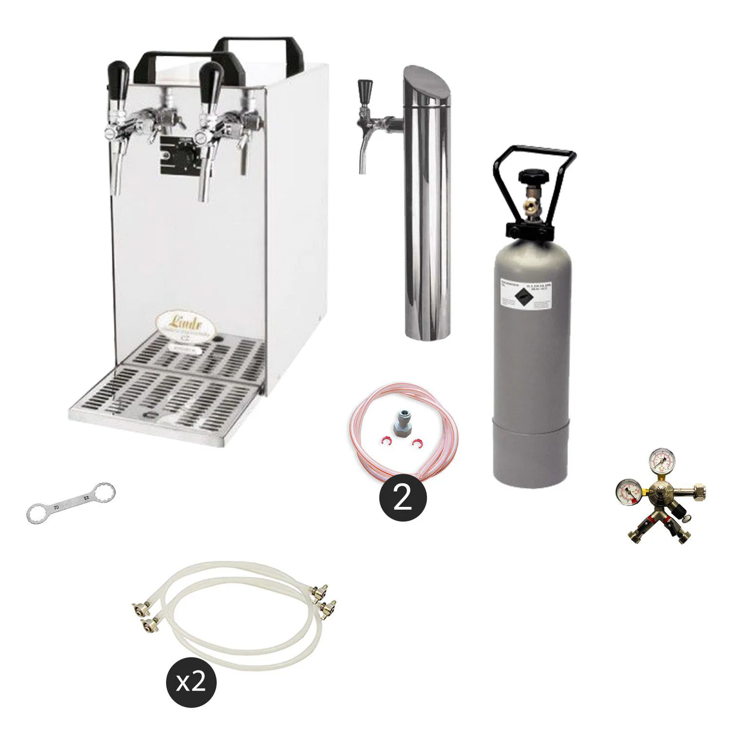 Untertheken Komplett Set - Zapfanlage, Bierzapfanlage - Kontakt 40 2-leitig Trockenkühler, Durchlaufkühler 50 Liter/h, inkl. Schanksäule, Green Line, Zapfkopf:Köpi,Zapfkopf 2:Dreikant