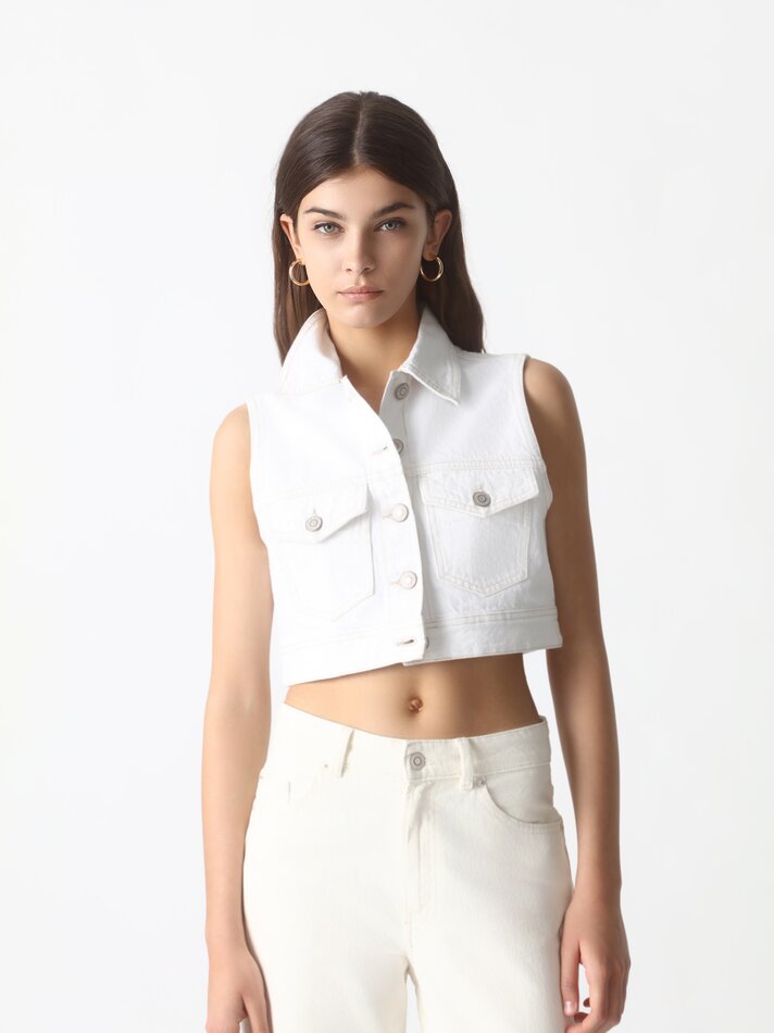 Calça jeans culote - Creme