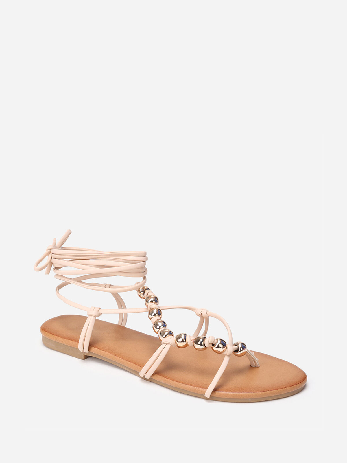 Sandales à fines brides en perles- Beige