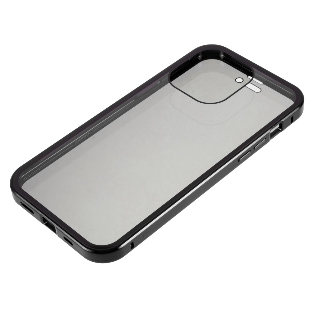 iPhone 14 Pro Magnetische Alu Schutzhülle mit Panzer Glas Backcover   Privacy Glas Displayschutz (Magnet-Technologie) - Schwarz