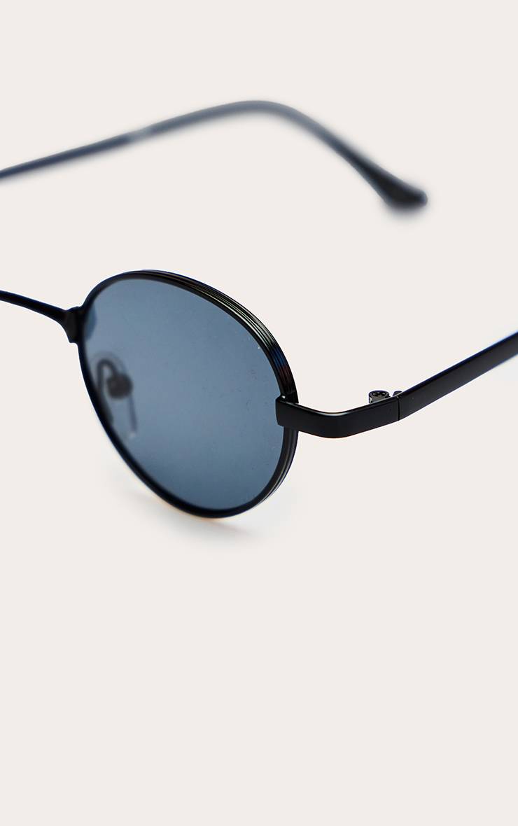 Noir Lunettes De Soleil Rondes Micro À Monture Métallique