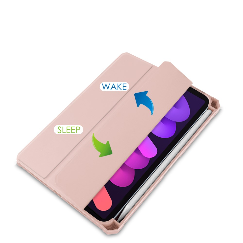 iPad Mini 7 (2024) / Mini 6 (2021) Smart Cover Hybrid Hülle   Apple Pencil Halterung - Rosa / Transparent