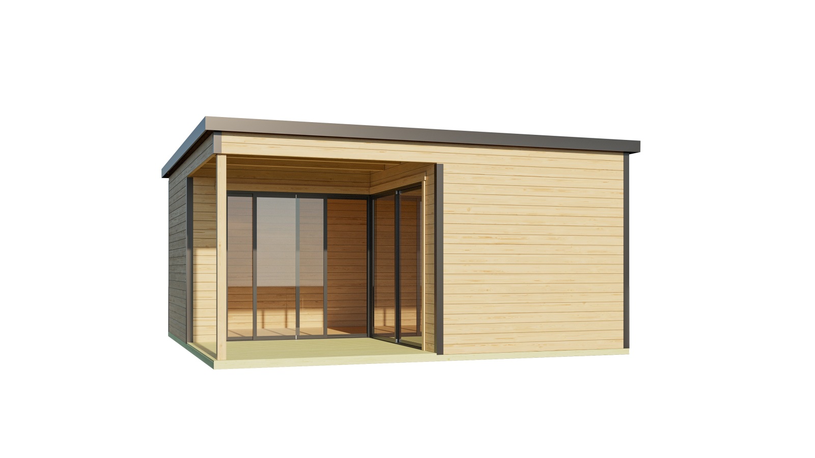 Gartenhaus DOMEO 6 LOGGIA - natur-anthrazit - Fichte massiv - 500x500 cm