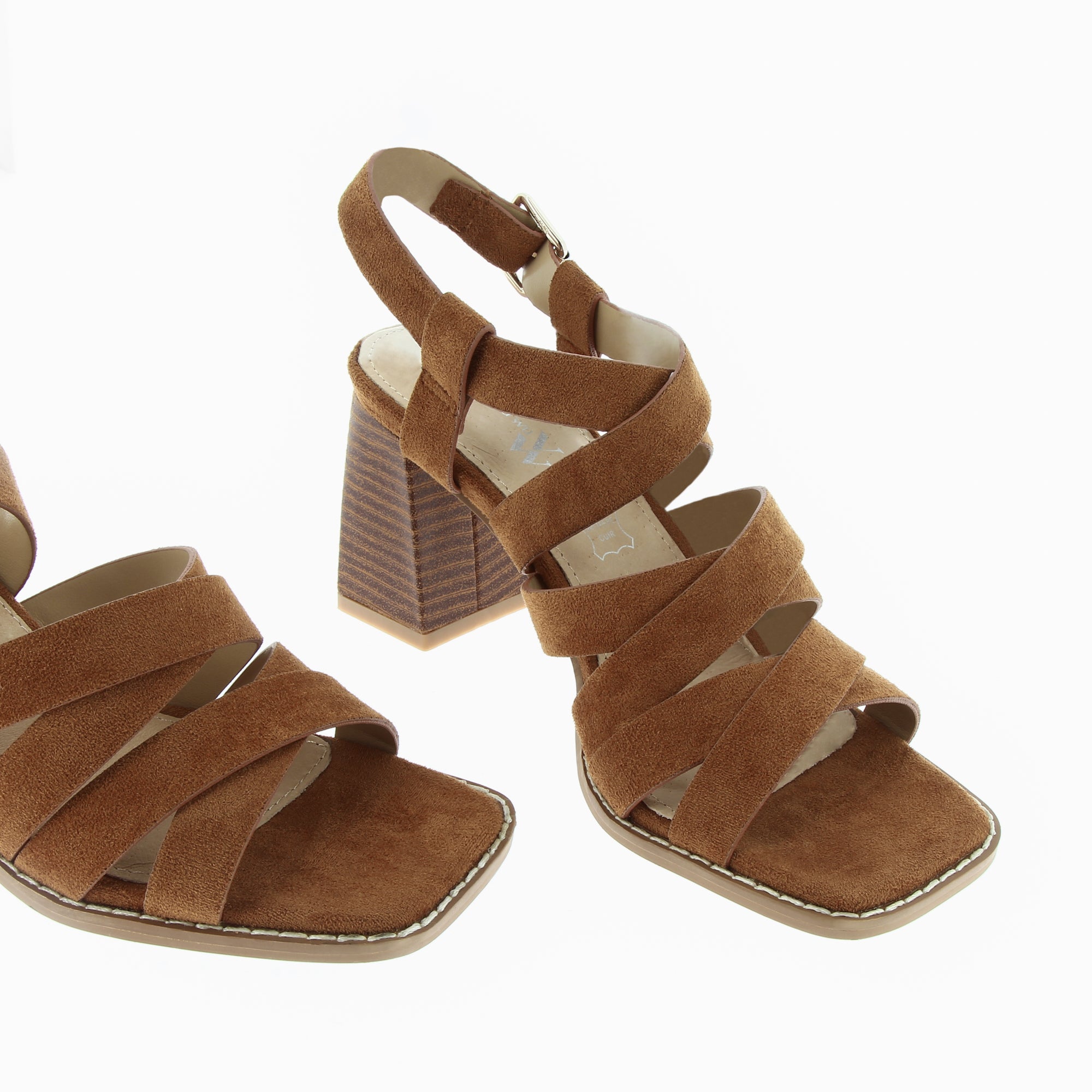 Sandales à talon, Compensées-Sandales Carrie camel à multibrides croisées et talon haut