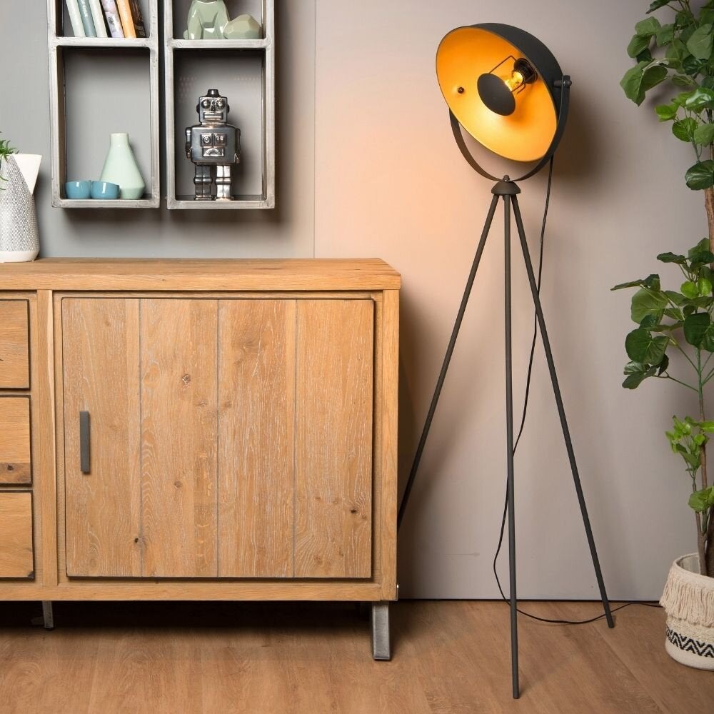Staande lamp Alvaro, max. 40W E27, in mat goud