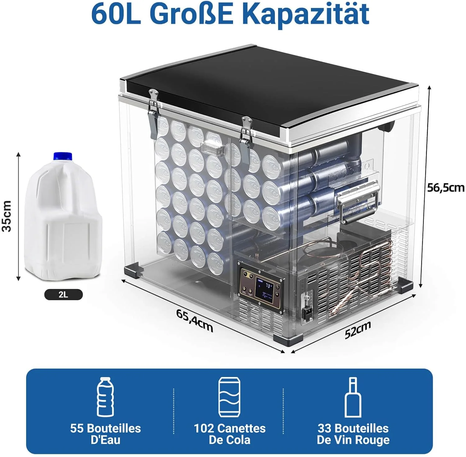 AAOBOSI 45L Glacière à Compresseur, Glaciere Électrique -20℃ à 20℃, Frigo Camion APP&Bouton Contrôle, 12/24V DC et 100-240V AC Glaciere Camping Pour Voiture, Camion, Bateau et Prise De Courant