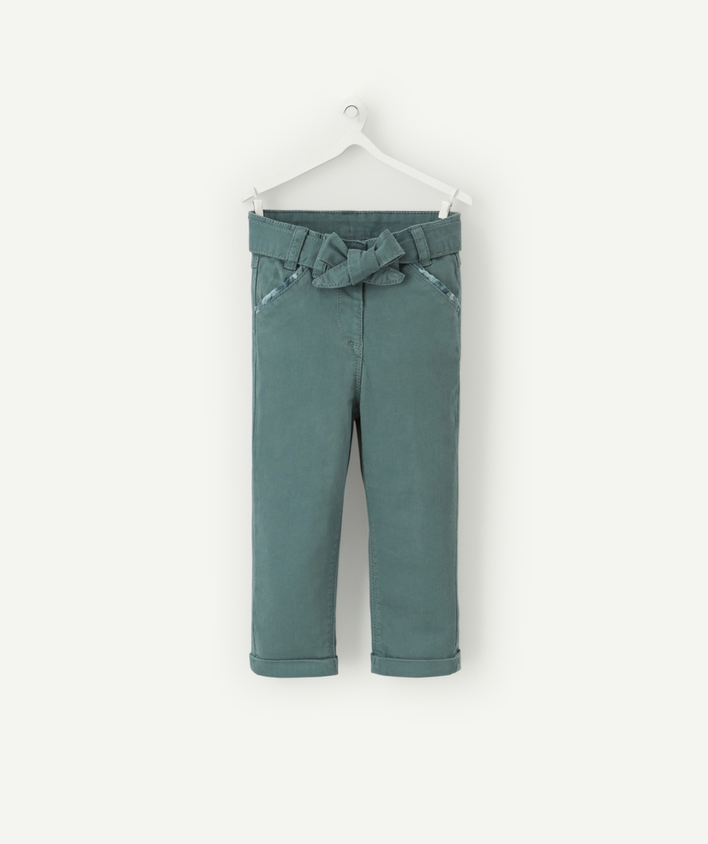 PANTALON CHINO BÉBÉ FILLE VERT AVEC CEINTURE
