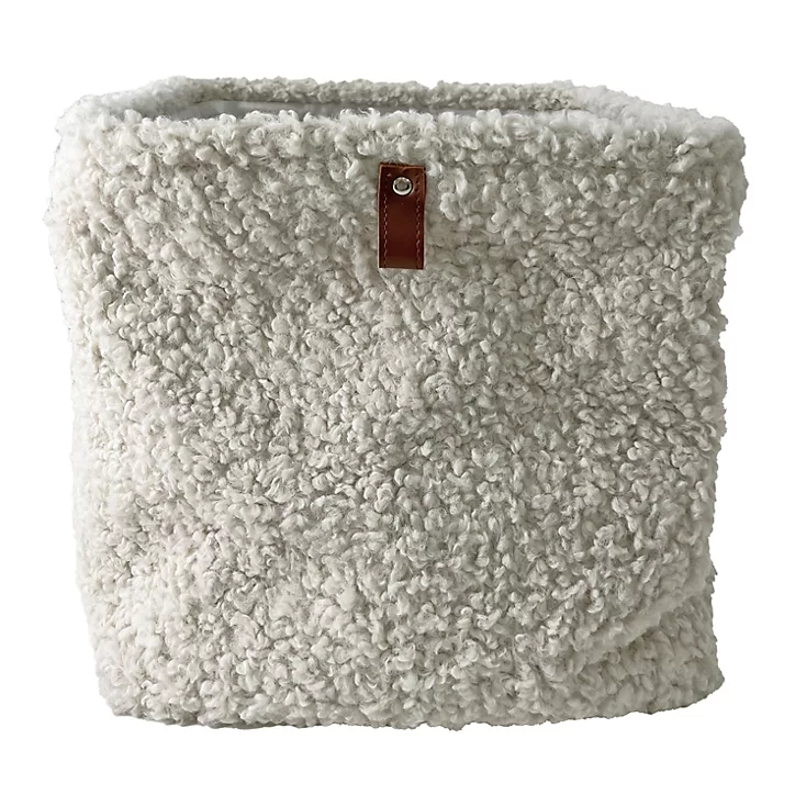 Panier de rangement carré effet bouclette beige