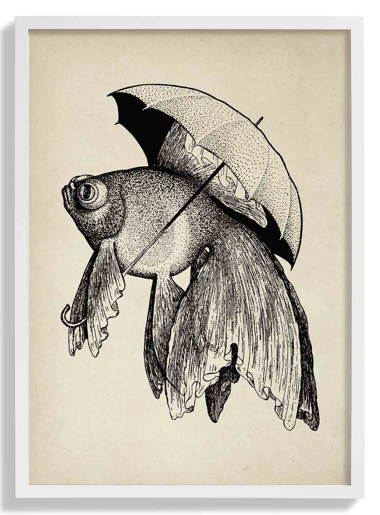 Antiker Fisch mit Regenschirm