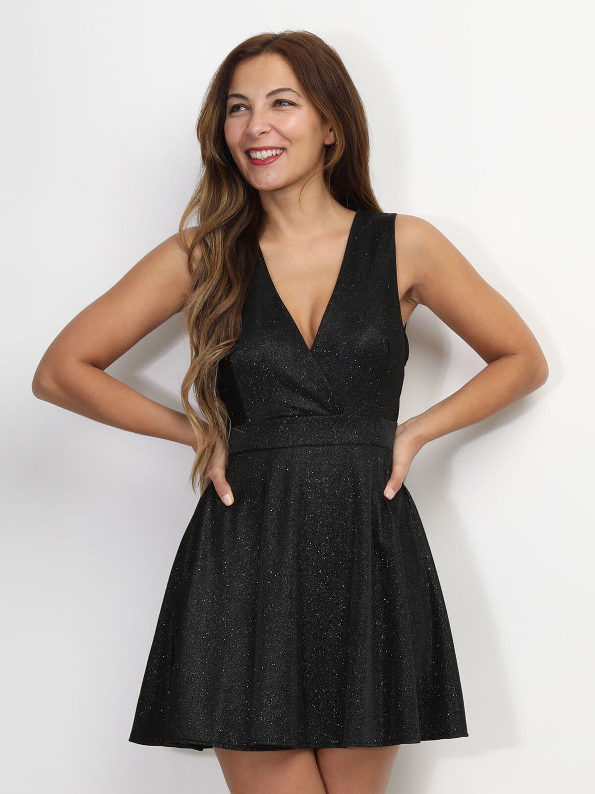 Robe patineuse dos nu à paillettes- Noir