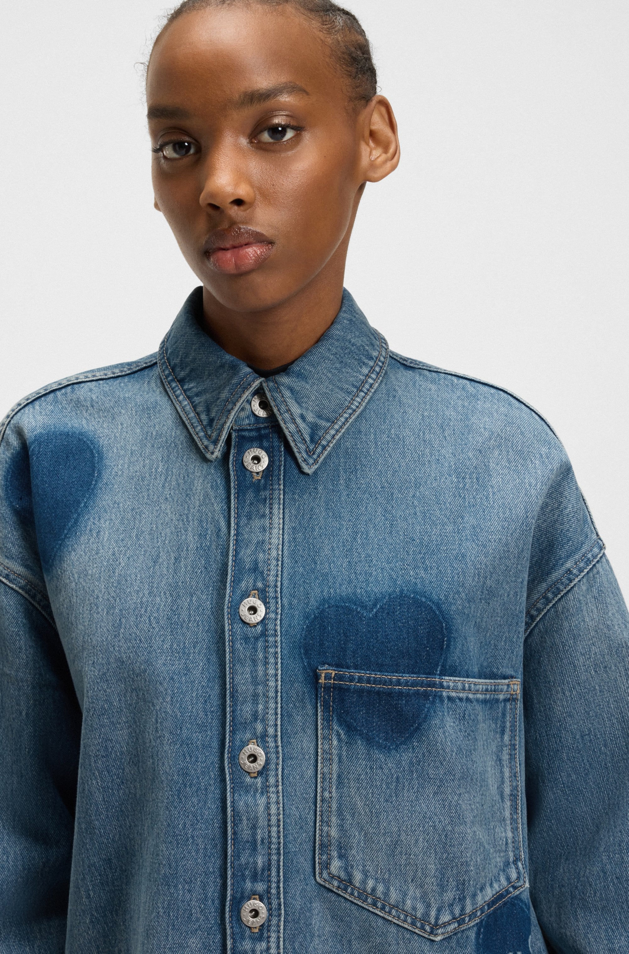 HUGO Blue Jeanshemd »Garesa«, im Relaxed Fit, mit Laserdruck