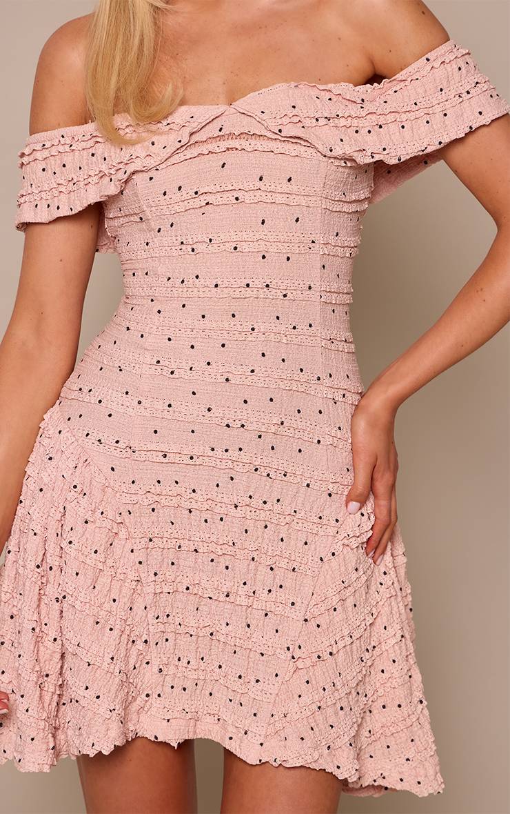 Rose Bébé Robe Droite Bardot À Pois Texturée