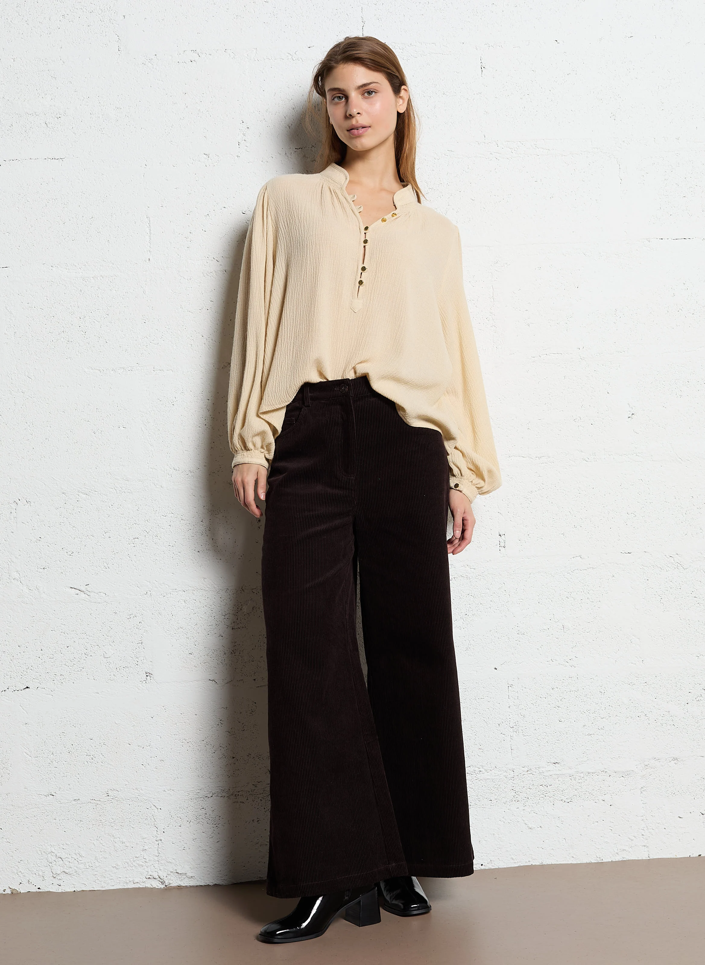 RANSTIN - Pantalon large en velours côtelé | Marron