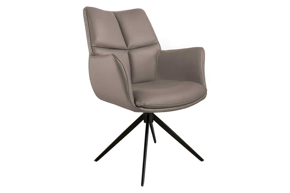 Drehbarer Stuhl PAPILLON braun Echtleder schwarz Metallgestell mit Armlehne