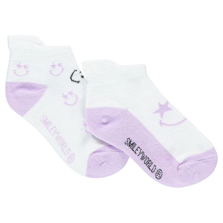 Lot de 2 paires de chaussettes courtes motif Smiley en jacquard - Blanc