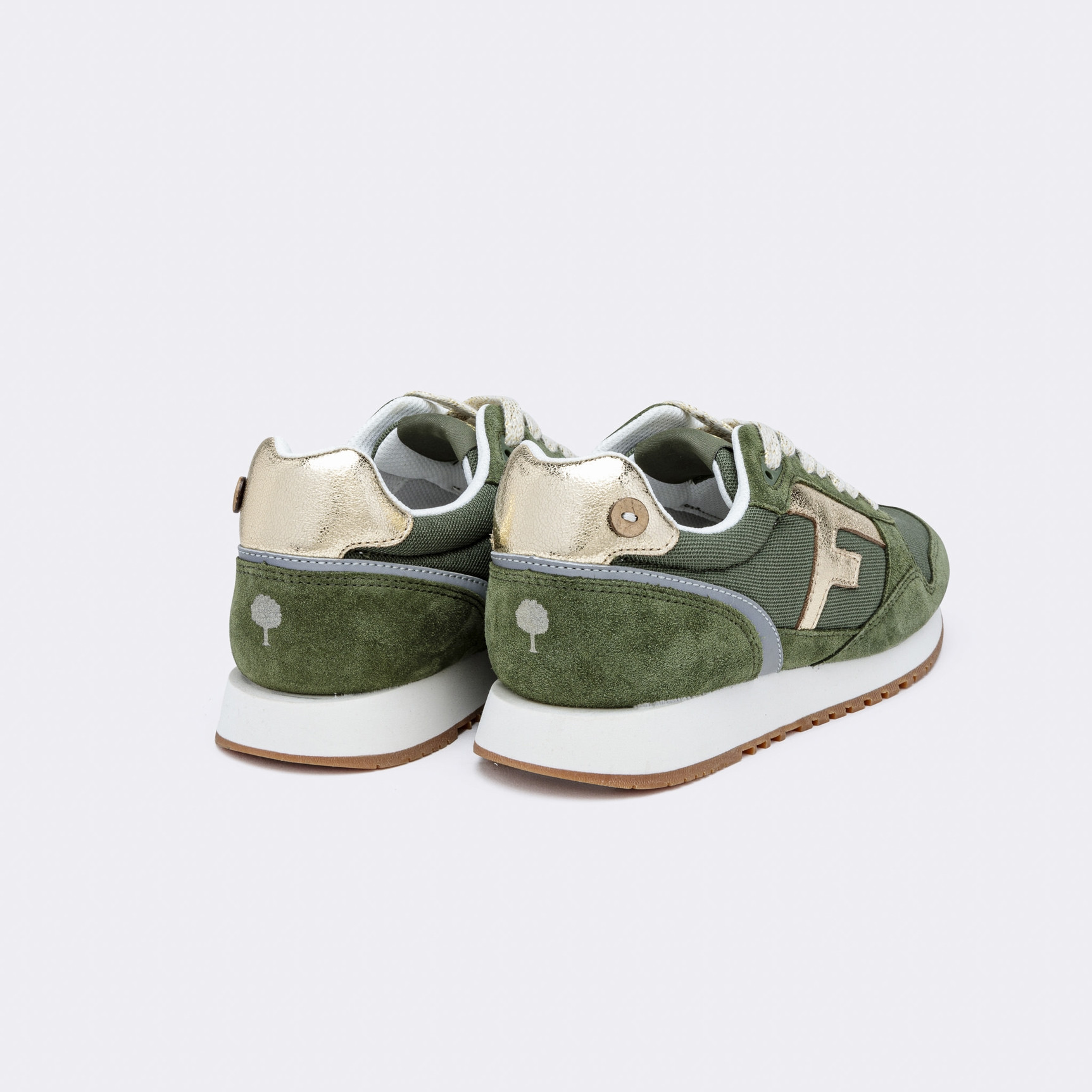 Runnings kaki & doré polyester recyclé et suède - modèle Elm