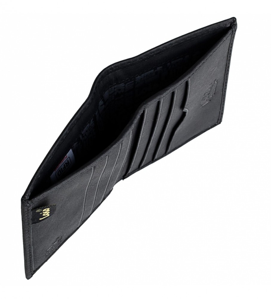 Carteira Lois em couro preto, modelo 2017/17 - 10 x 8 cm -