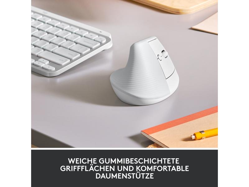 Logitech Ergonomische Maus Lift Off-white Komfortable ergonomische Maus mit vertikalem Design für kleine bis mittelgrosse Hände
