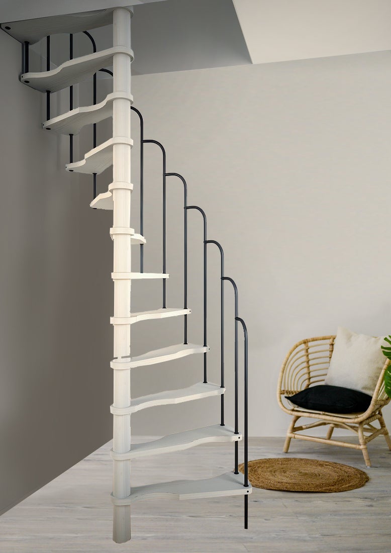 HandyStairs ruimtebesparende wenteltrap “Alpha” – 299 cm hoog – trappenhuis 125 x 65 cm – 12 treden van grenenhout