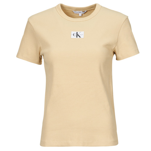 Calvin Klein Jeans - WOVEN LABEL RIB REGULAR TEE - Beige