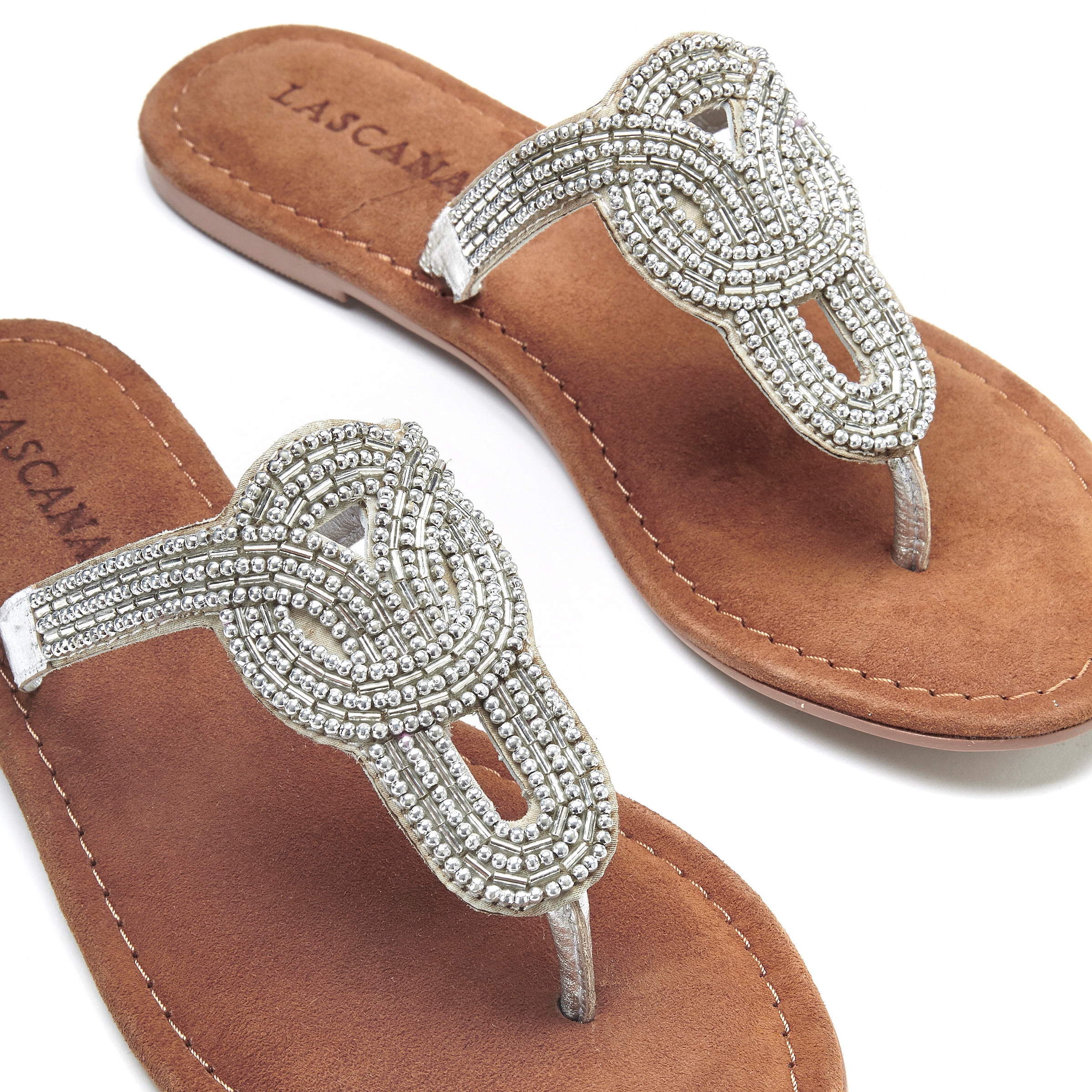 LASCANA Zehentrenner »Sandale, Pantolette, Sommerschuh,«  mit Zierperlen und softer Lederinnensohle