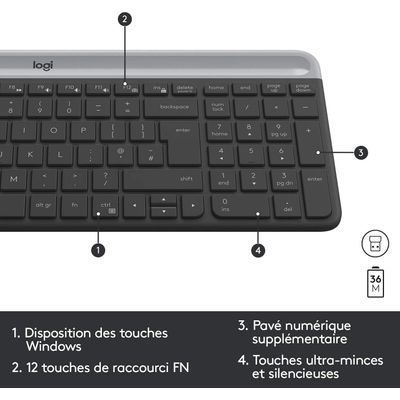 Logitech MK470 - Ensemble clavier et souris sans fil - ultra fin - Azerty - graphite