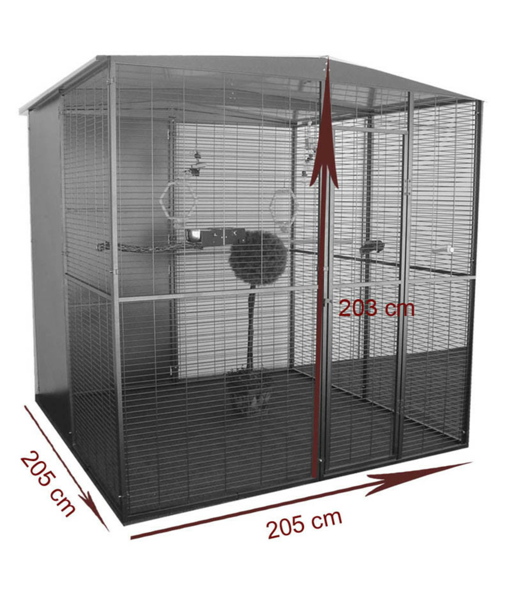 Volière de jardin pour perroquets de 4m² à toit deux pentes