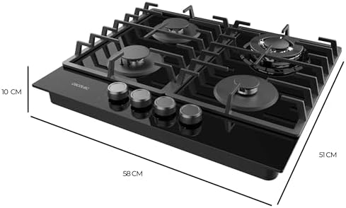 Cecotec Plaque à gaz Bolero Squad G 4200S Glass Black. Plaque à gaz avec 4 feux, finition verre noir, puissance 8000W, grilles individuelles et allumage électrique avec sécurité des vannes. : Cuisine et Maison