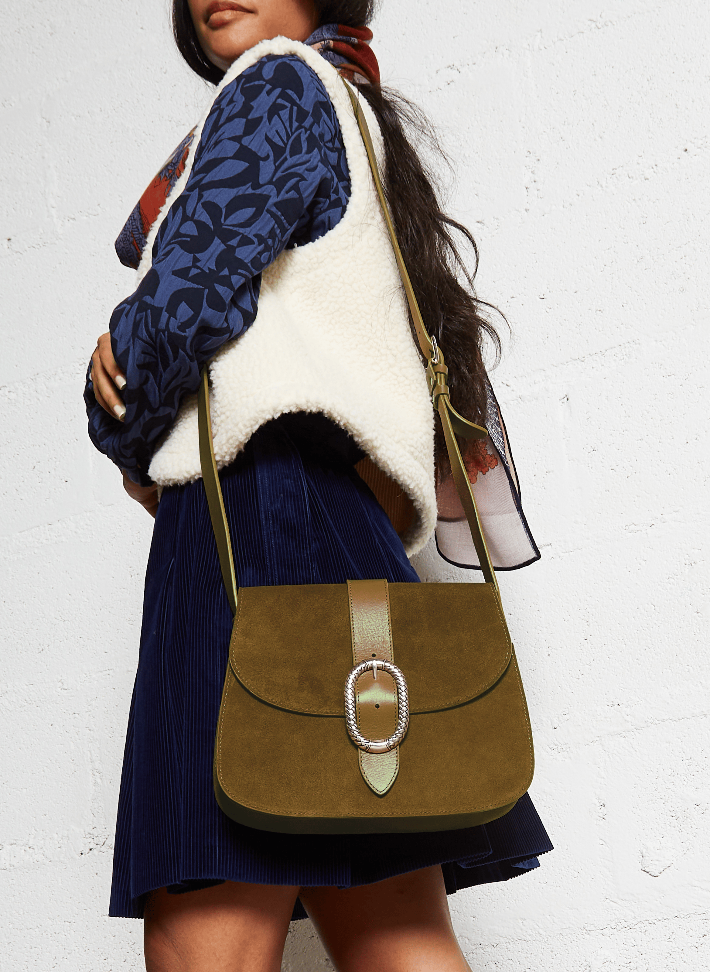 LE SAB MAHARA - Sac bandoulière en cuir velours | Marron
